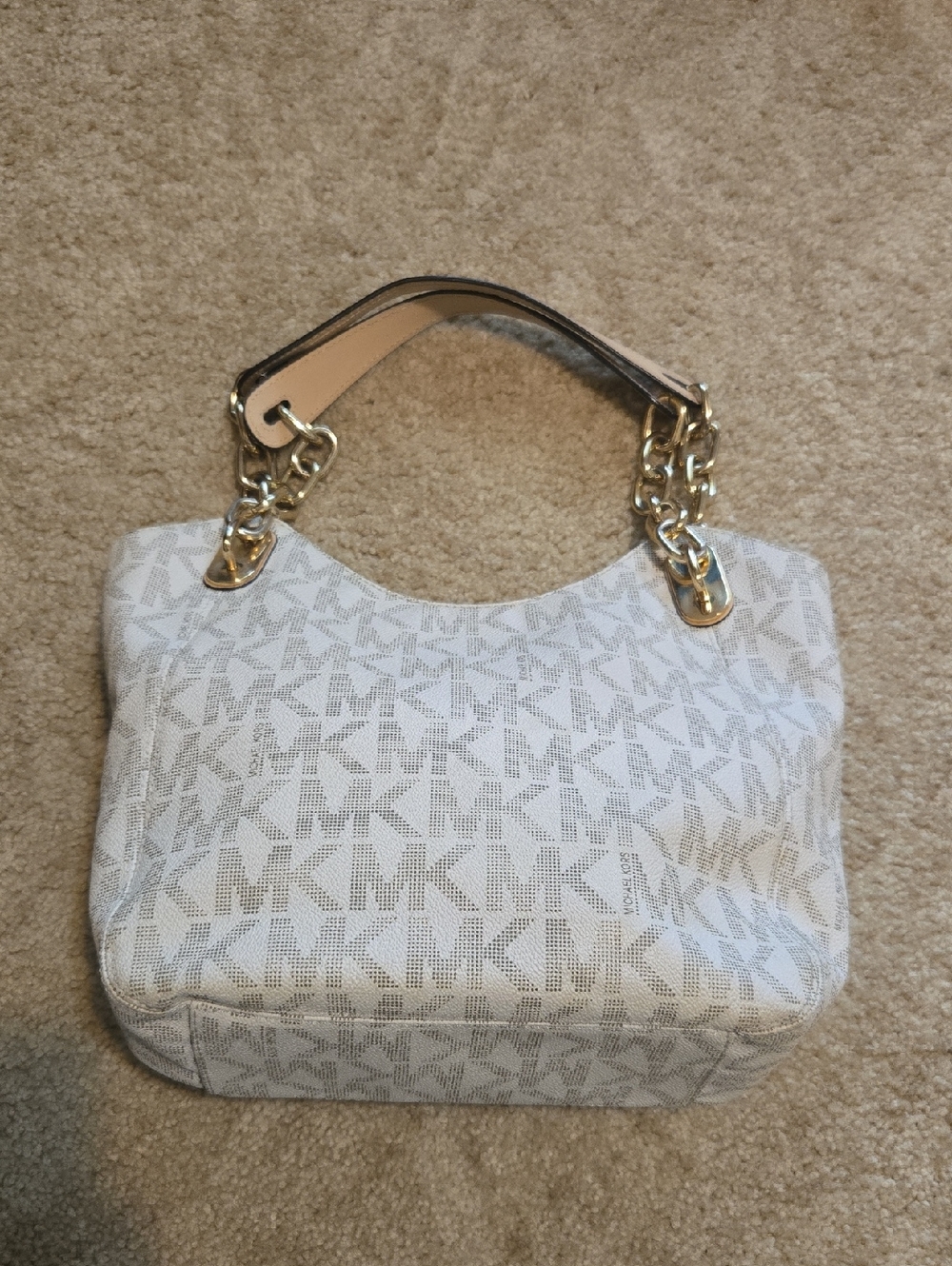 Michael Kors Cream Logo Shoulder Bag with Gold Chain Handles